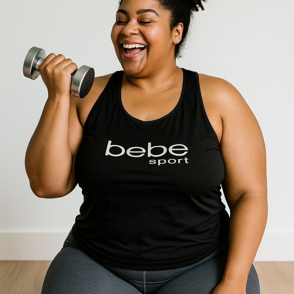 Bebe Sport Black Tank Top 3X Plus Size Racerback Logo Athleisure Workout